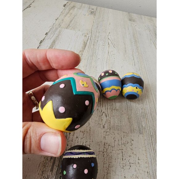 Vintage faux chocolate egg Easter spring decor set pink striped - Picture 4 of 11